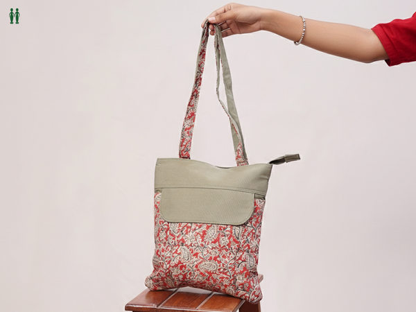 Kalamkari Printed Design Red Cotton Hand Bag