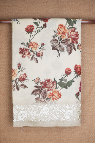 Floral Digital Printed Ivory Semi Tussar Silk Saree