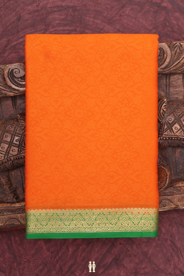 Mysore Silk Saree In Orange With Threadwork Design