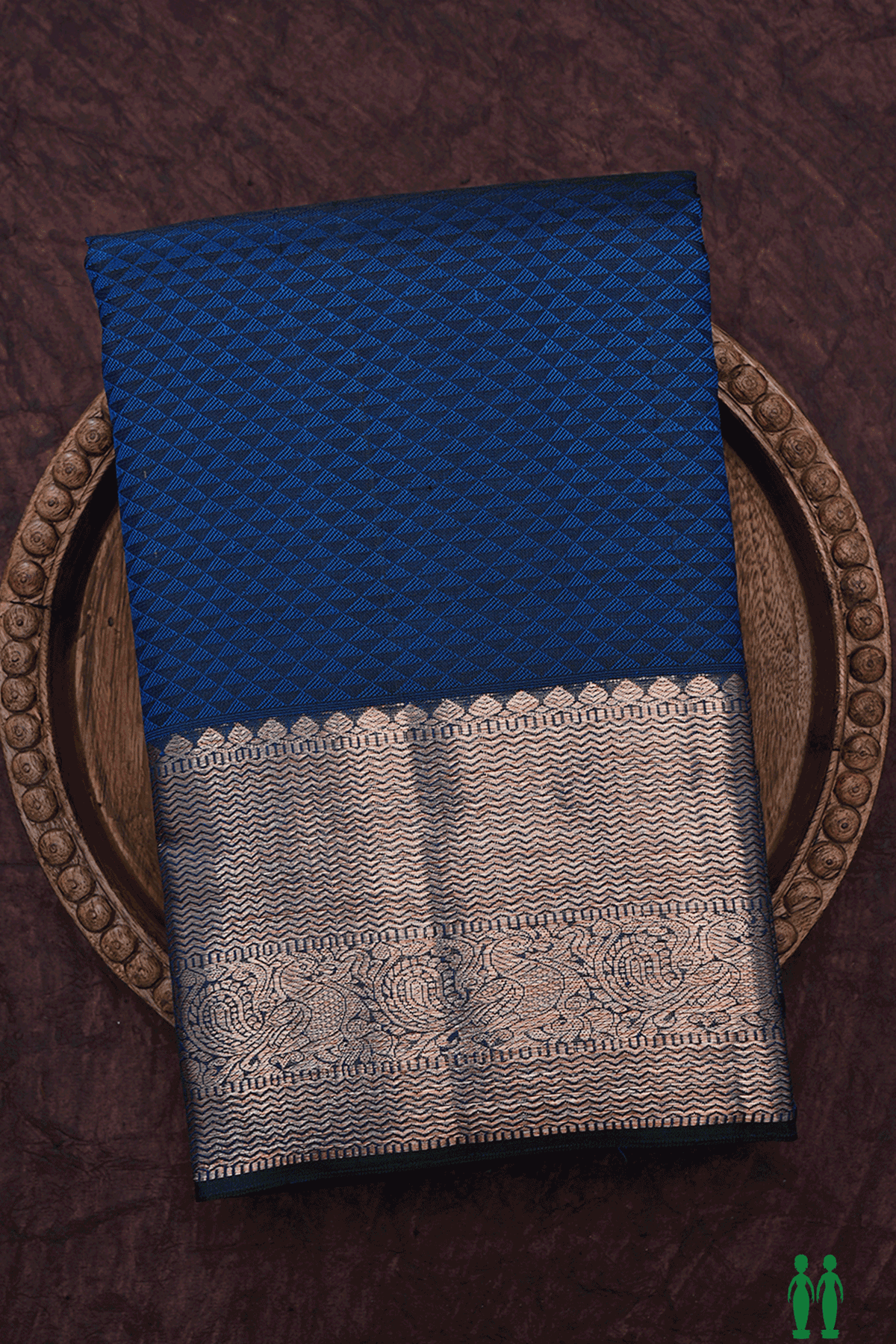 Jacquard Pattern Prussian Blue Kanchipuram Silk Saree