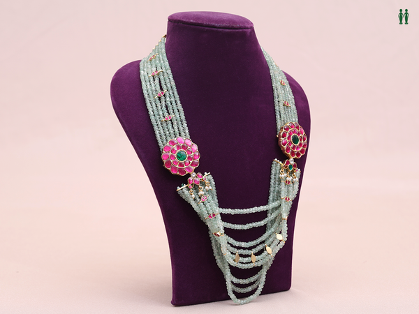 Multi Layered Beads Gold Plated Pure Silver Long Necklace