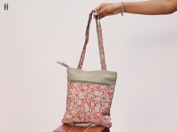 Kalamkari Printed Design Red Cotton Hand Bag