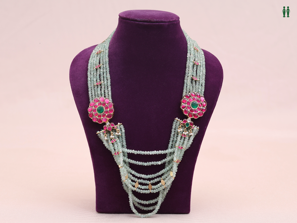 Multi Layered Beads Gold Plated Pure Silver Long Necklace