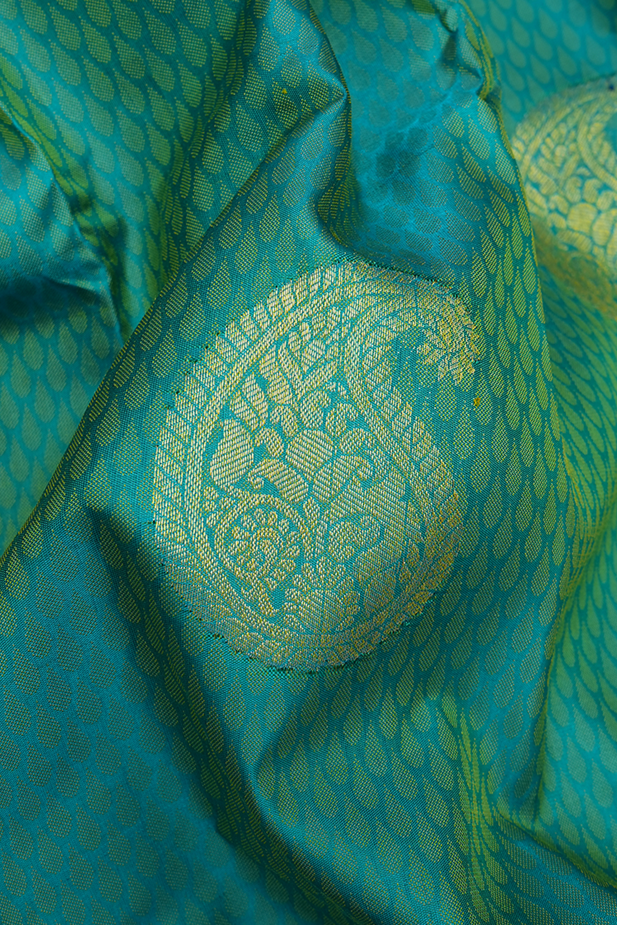 Threadwork With Buttas Greenish Blue Kanchipuram Silk Saree