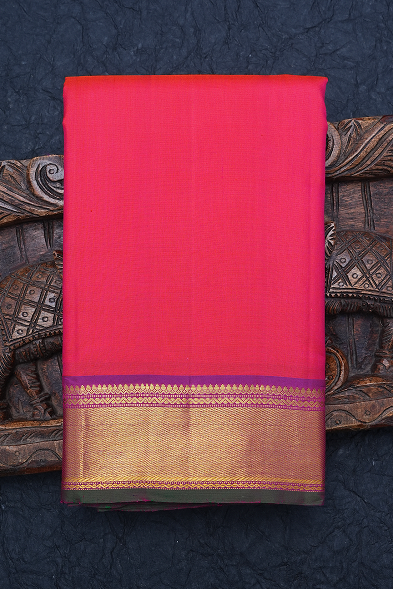 Twill Weave Border Plain Hot Pink Kanchipuram Silk Saree