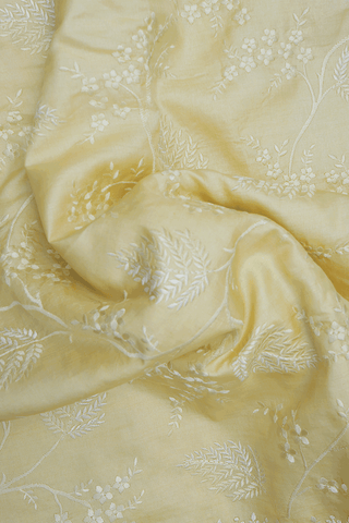 Floral Embroidered Design Pale Yellow Tussar Silk Saree