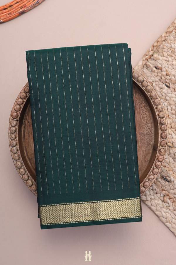 Kanchipuram Silk Saree In Dark Green With Stripes Design