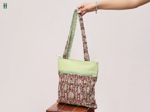 Printed Design Brown Cotton Hand Bag