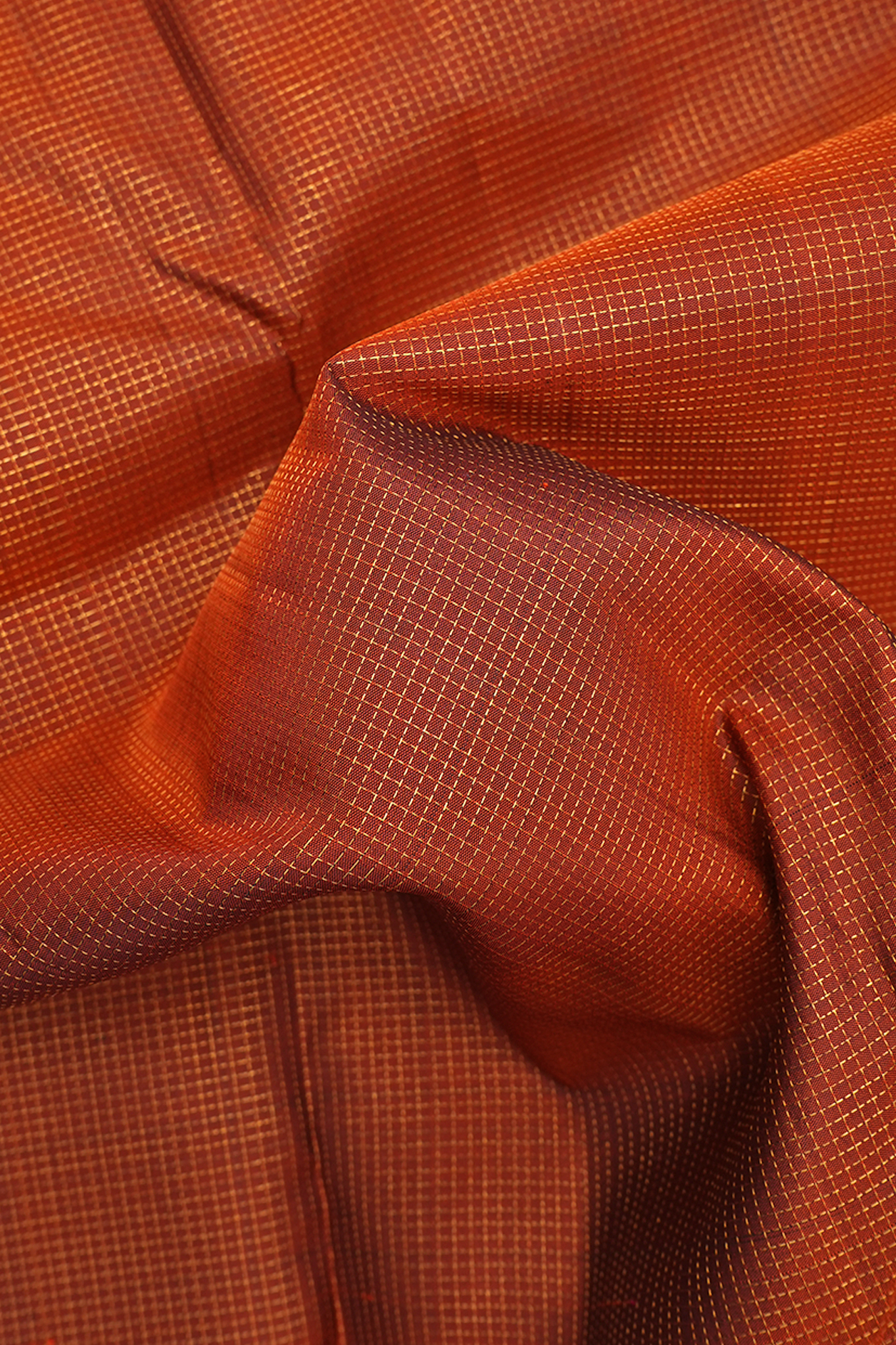 Checks Design Ginger Orange Kanchipuram Silk Saree