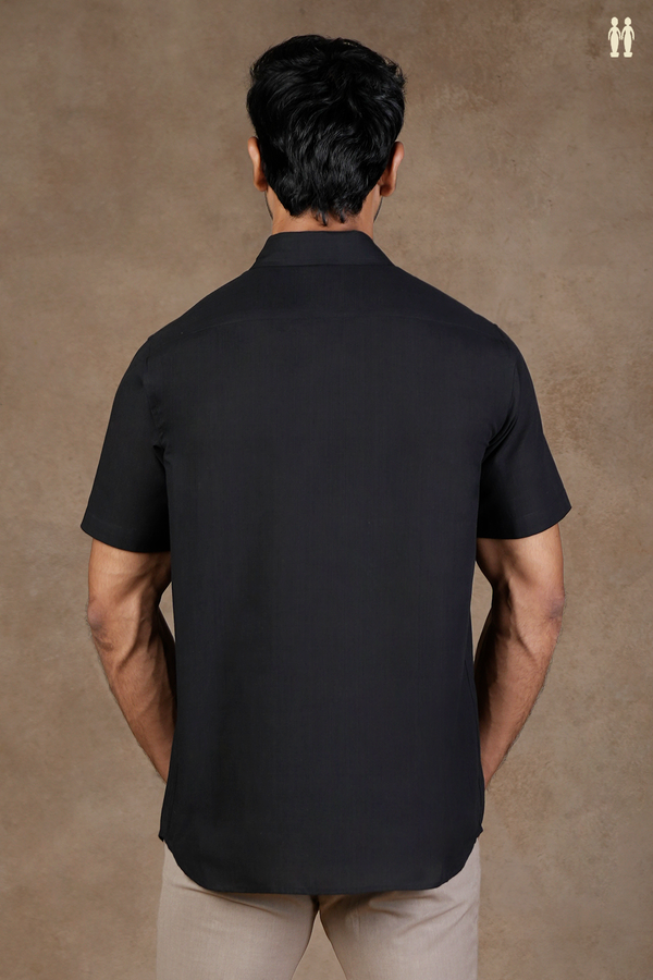 Regular Collar Embroidered Design Black Cotton Shirt