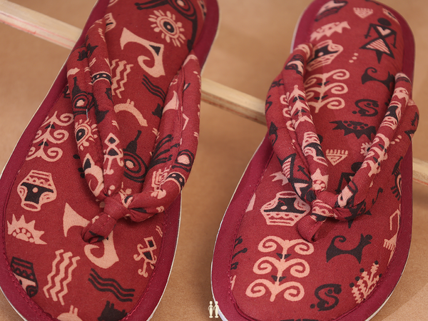 Printed Design Red Cotton Slippers