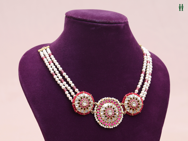 Chakram Design With Beads Gold Plated Silver Choker