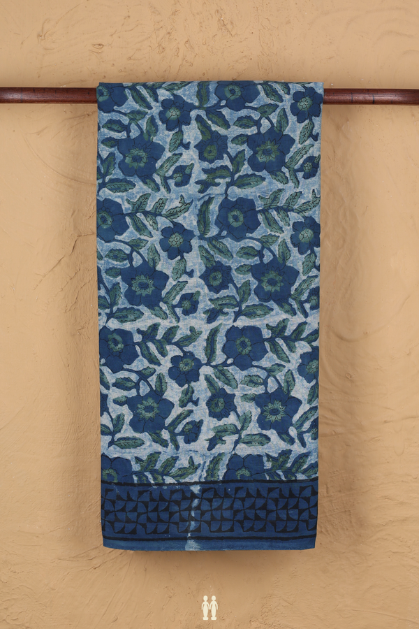 Jaipur Cotton Saree In Blue With Floral Design