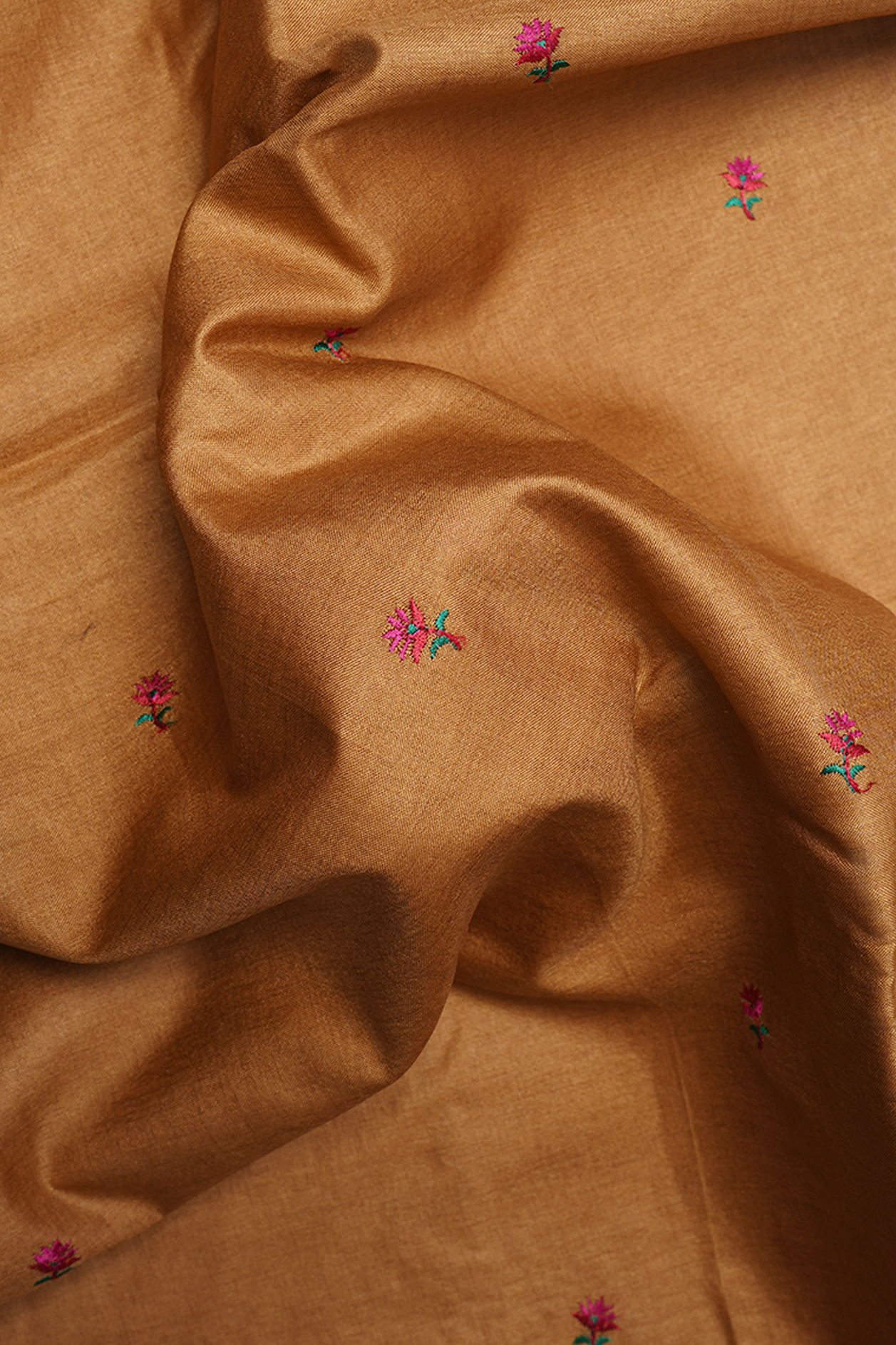 Floral Embroidered Buttas Yam Orange Semi Tussar Silk Saree
