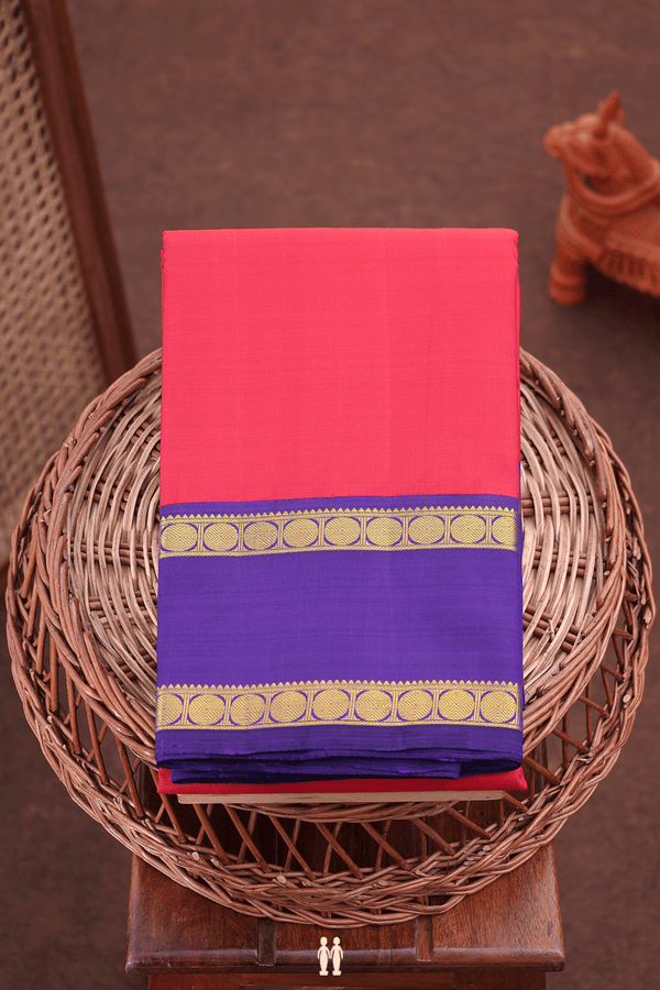 Kanchipuram Silk Saree In Crimson Red With Rettai Pettu Border
