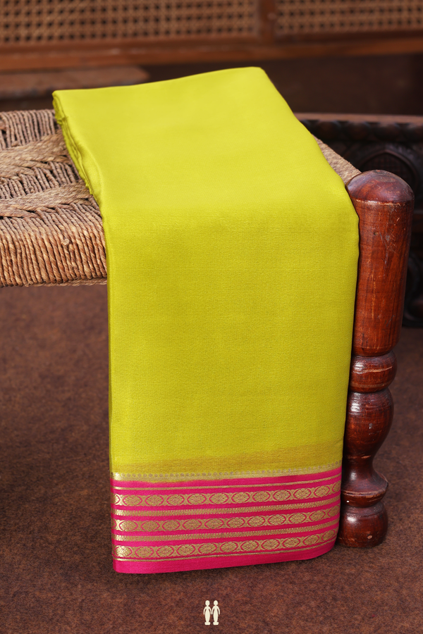 Mysore Silk Saree In Olive Yellow With Contrast Border