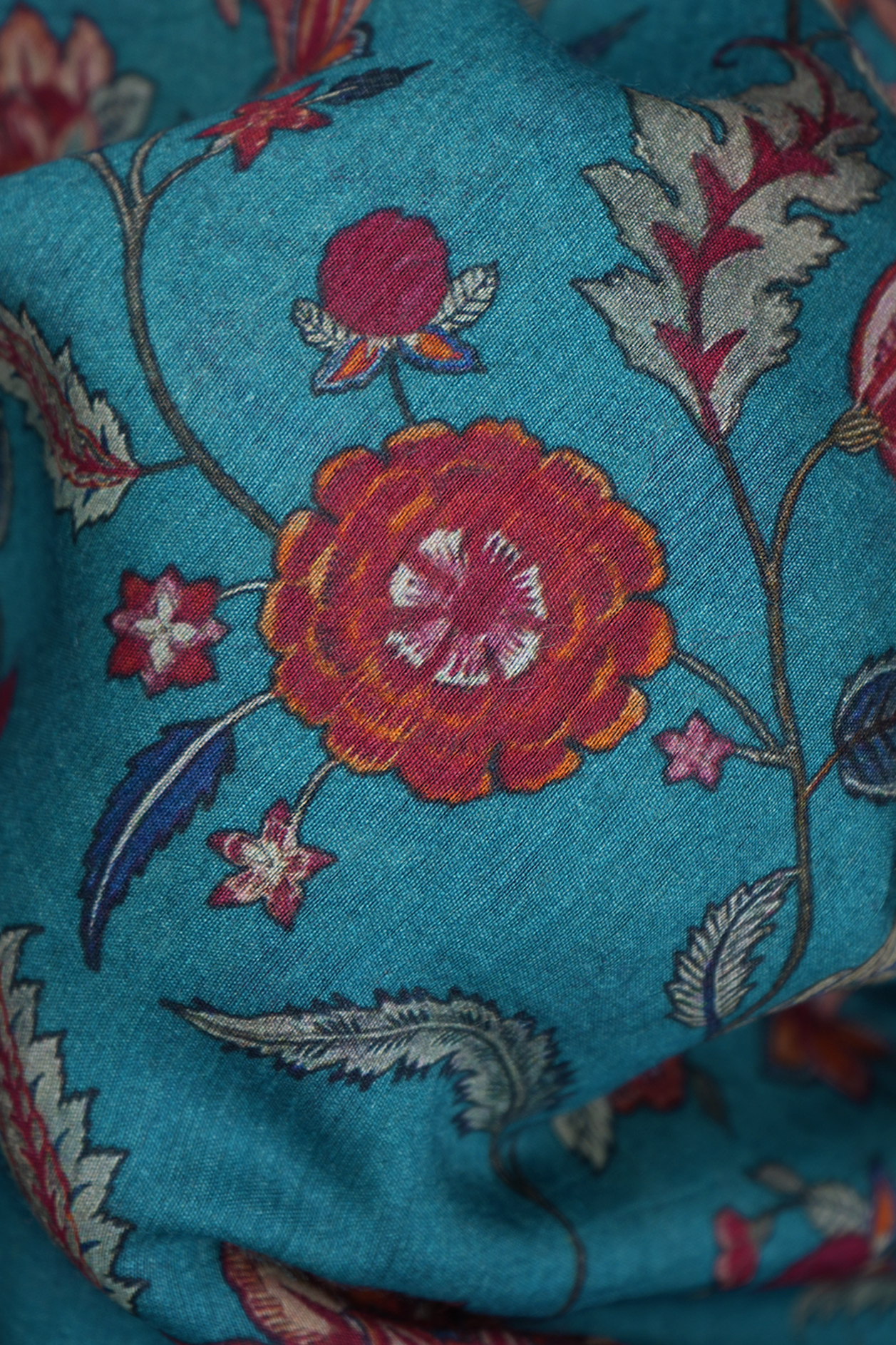 Floral Design Peacock Blue Chanderi Silk Cotton Saree