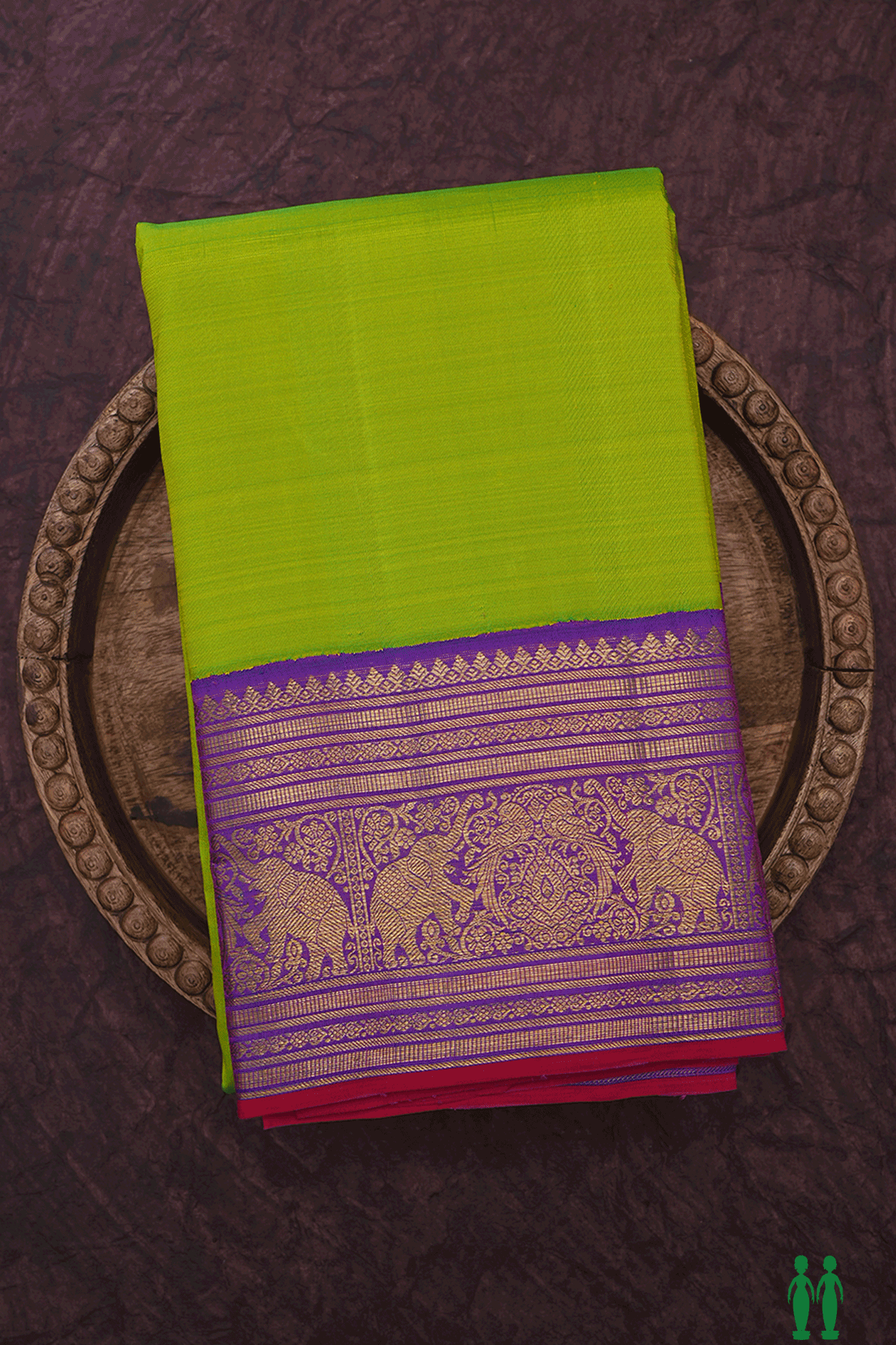 Traditional Border Plain Lime Green Kanchipuram Silk Saree