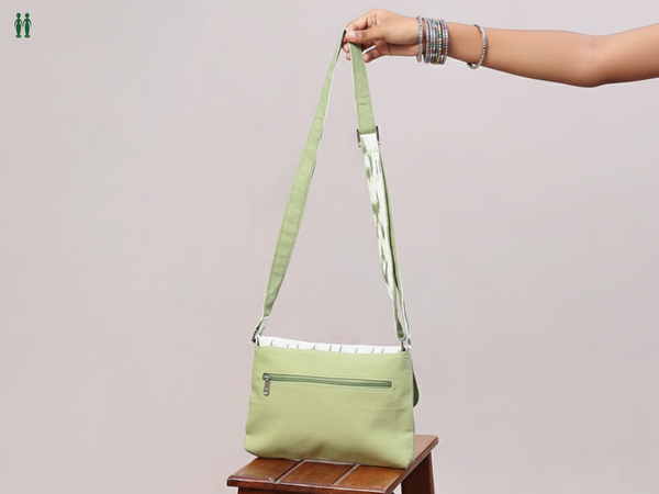 Printed Design Green And White Cotton Sling Bag