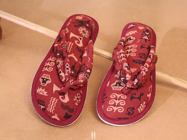 Printed Design Red Cotton Slippers