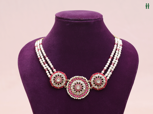 Chakram Design With Beads Gold Plated Silver Choker
