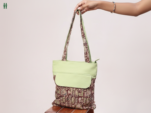 Printed Design Brown Cotton Hand Bag