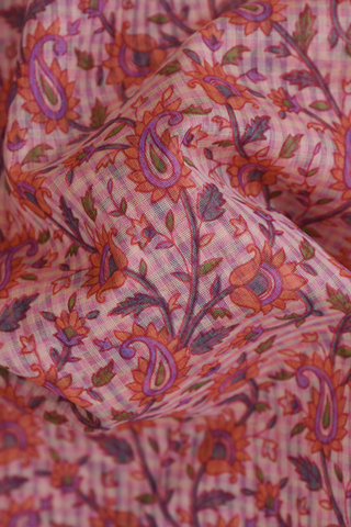 Floral And Paisley Design Baby Pink Kota Cotton Saree