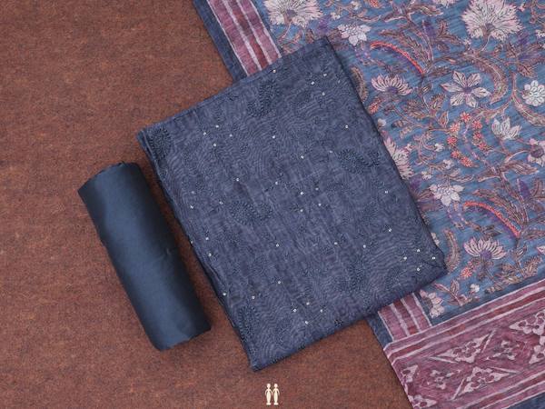 Paisley Design Prussian Blue Linen Unstitched Salwar Material