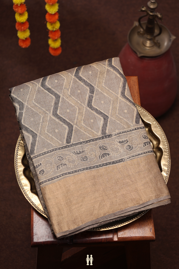 Tussar Silk Saree In Brown With Printed Design