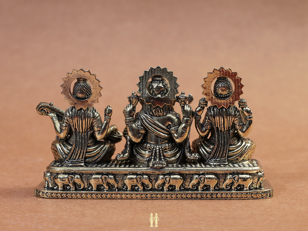 Brass Lakshmi, Ganesha And Saraswathi Idol For Pooja Set