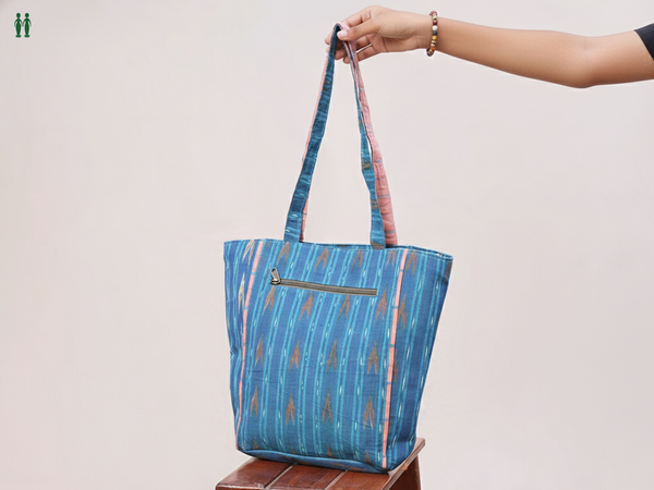 Printed Design Blue Cotton Hand Bag