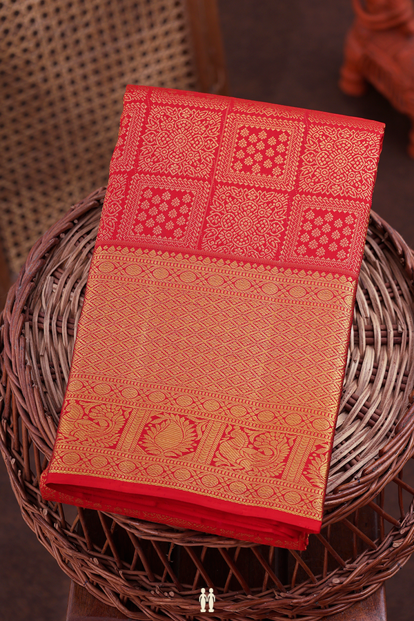 Kanchipuram Silk Saree In Red With Brocade Design