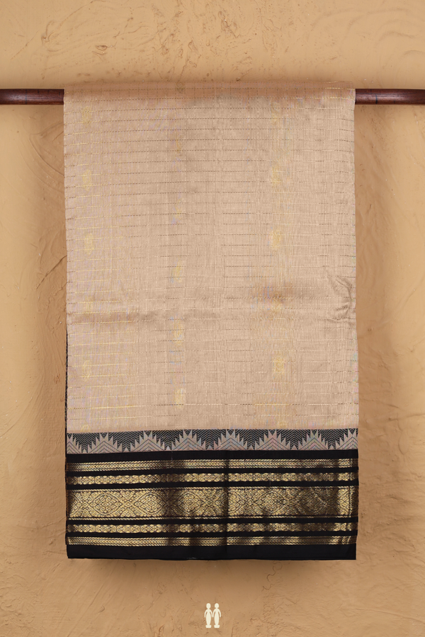 Silk Cotton Saree In Tan Brown With Checks Design