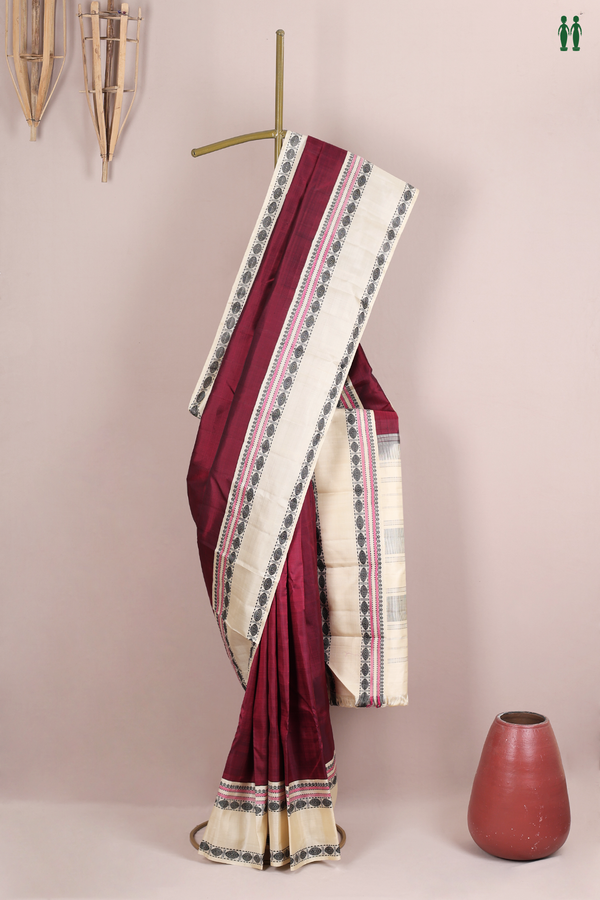Kanchipuram Silk Saree In Maroon With Rudraksh Border