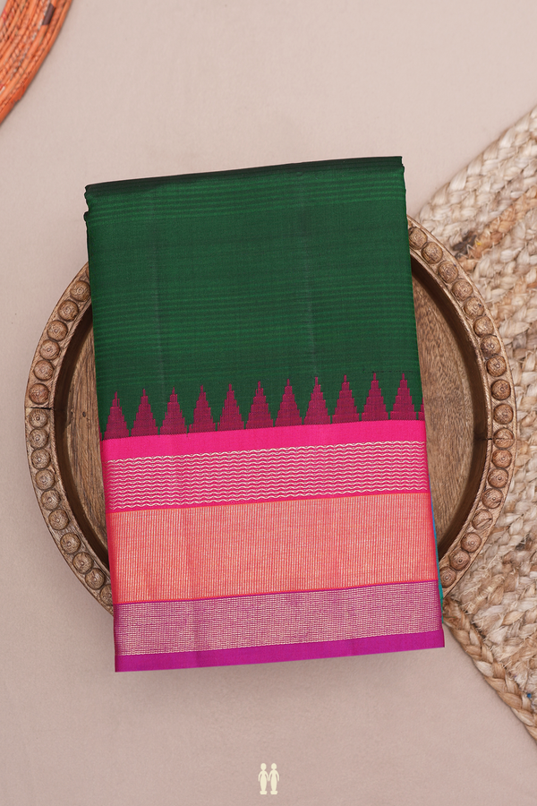 Kanchipuram Silk Saree In Forest Green With Stripes Design