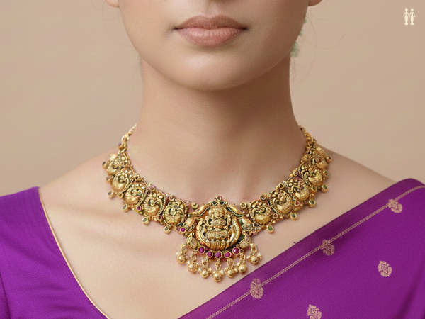 Antique Design With Beads Gold Plated Silver Necklace