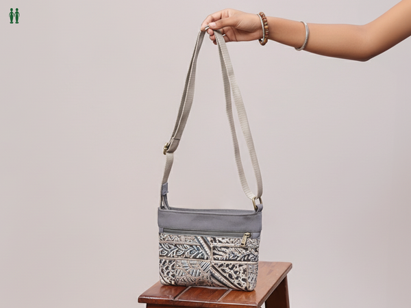 Kalamkari Printed Design Grey Cotton Sling Bag