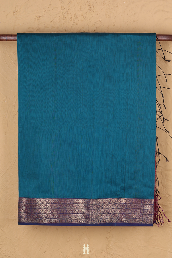Maheswari Silk Cotton Saree In Teal Blue With Zari Border