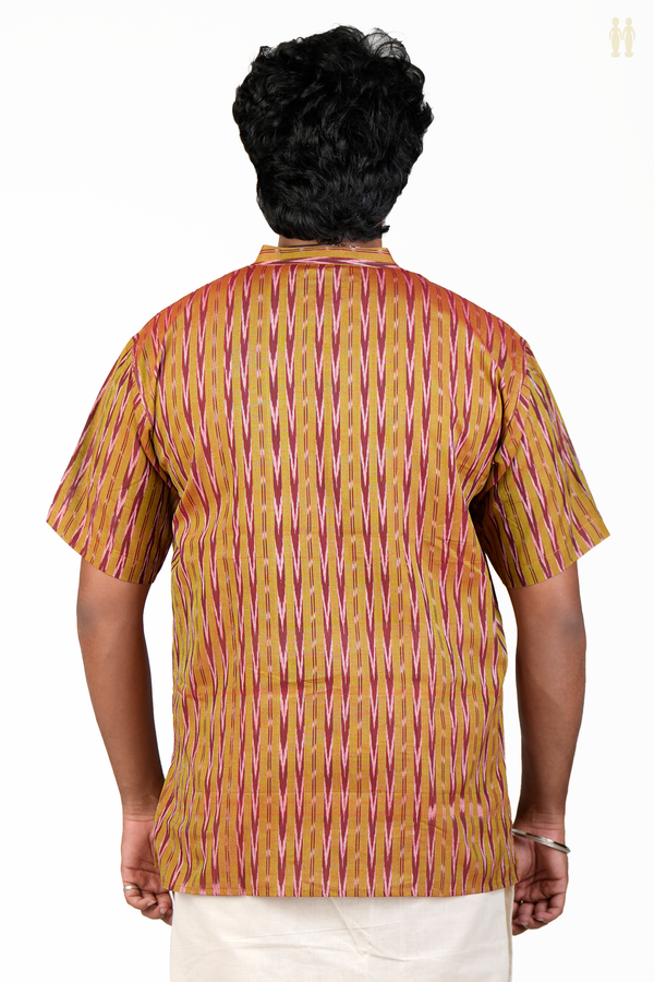 Chinese Collar Printed Design Dual Tone Ikat Cotton Short Kurta