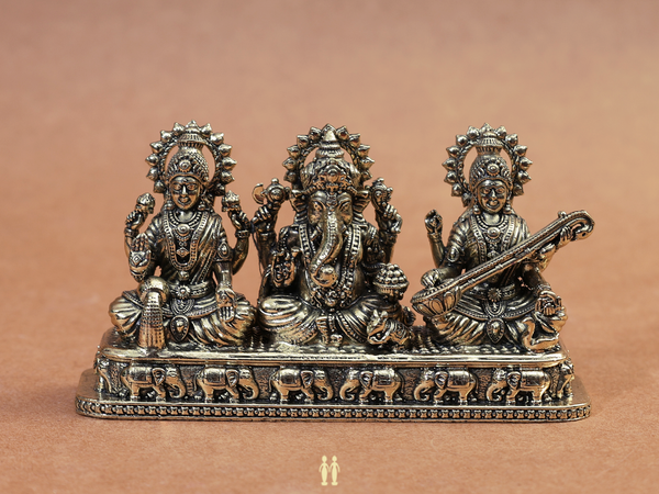 Brass Lakshmi, Ganesha And Saraswathi Idol For Pooja Set
