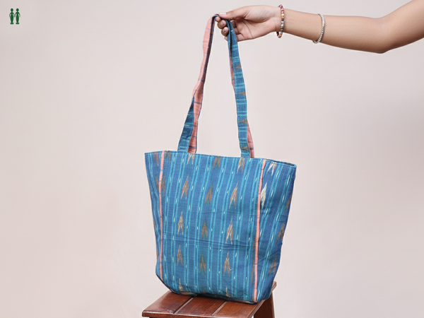 Printed Design Blue Cotton Hand Bag
