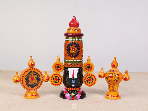 Lord Venkateswara With Sangu Chakkaram Wooden Set For Decor