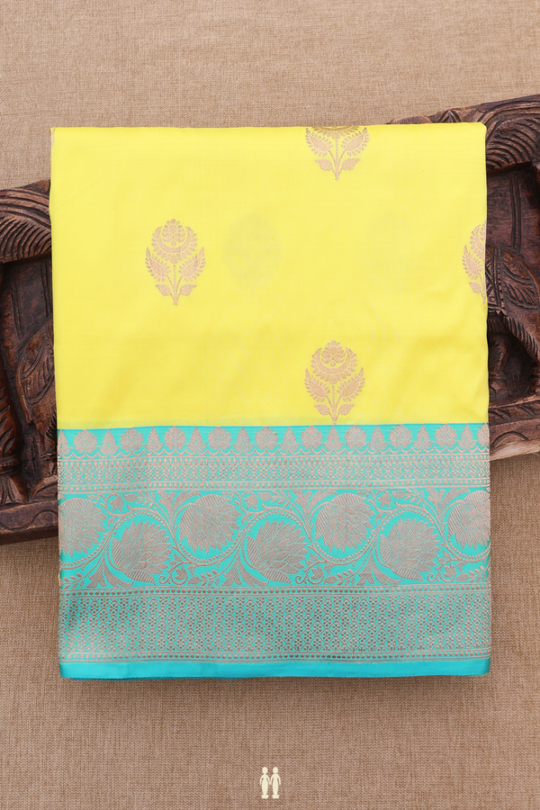 Banarasi Silk Saree In Yellow With Floral Zari Motifs