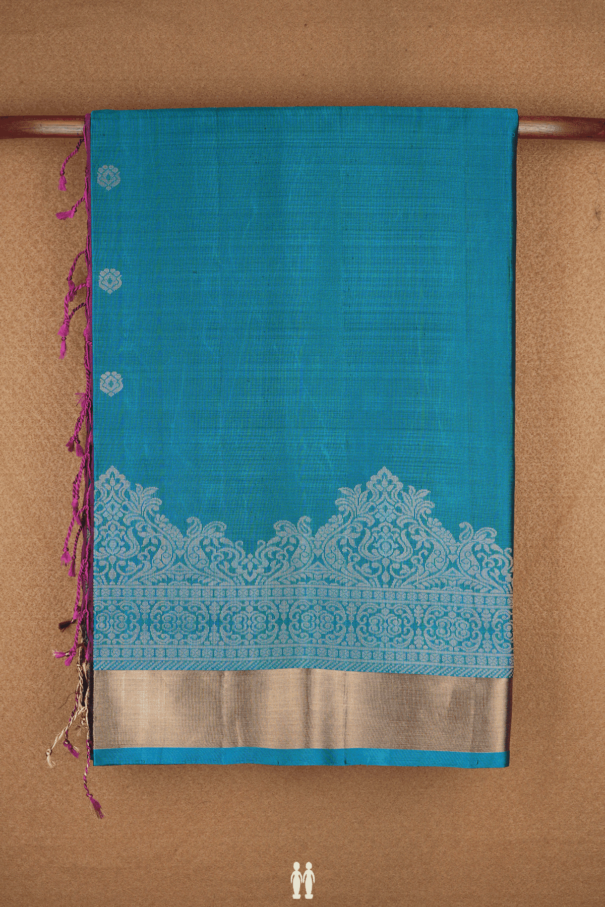 Zari Motifs Peacock Blue Soft Silk Saree