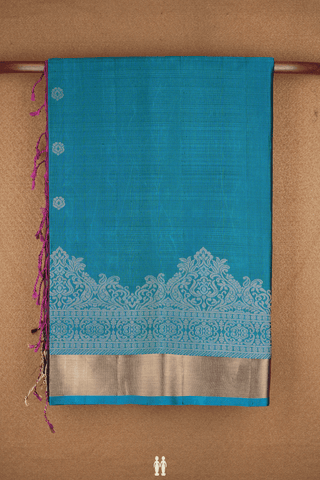 Zari Motifs Peacock Blue Soft Silk Saree