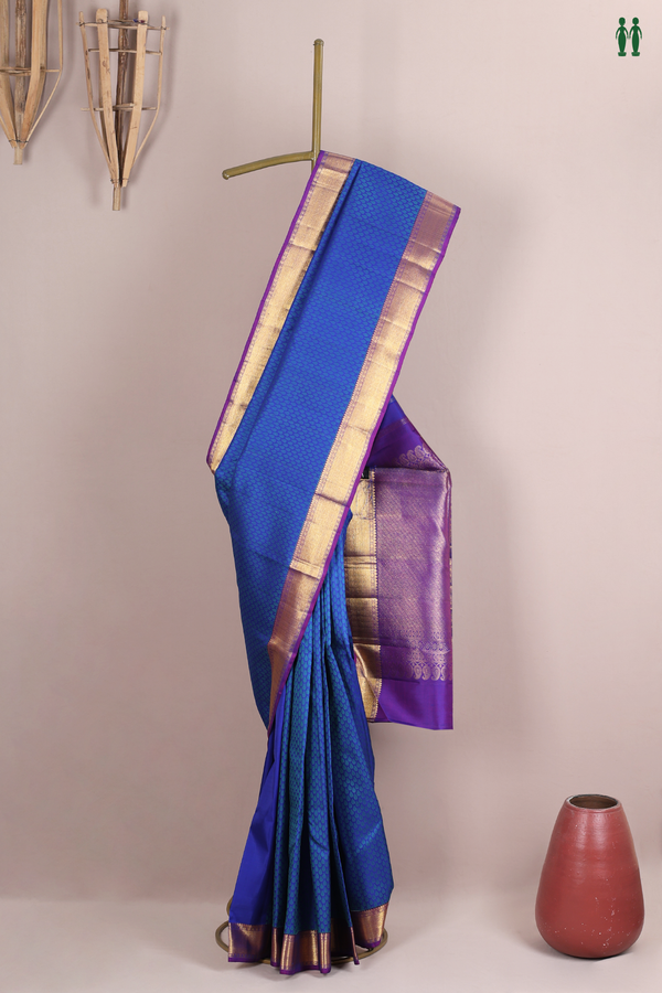Kanchipuram Silk Saree In Royal Blue With Jacquard Pattern