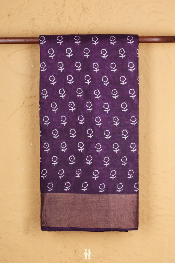 Tussar Silk Saree In Purple With Floral Printed Design