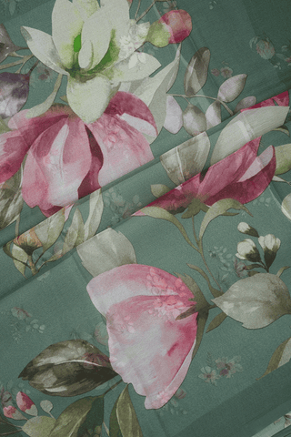 Floral Digital Printed Sage Green Chiffon Saree