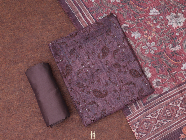 Paisley Design Coffee Brown Linen Unstitched Salwar Material