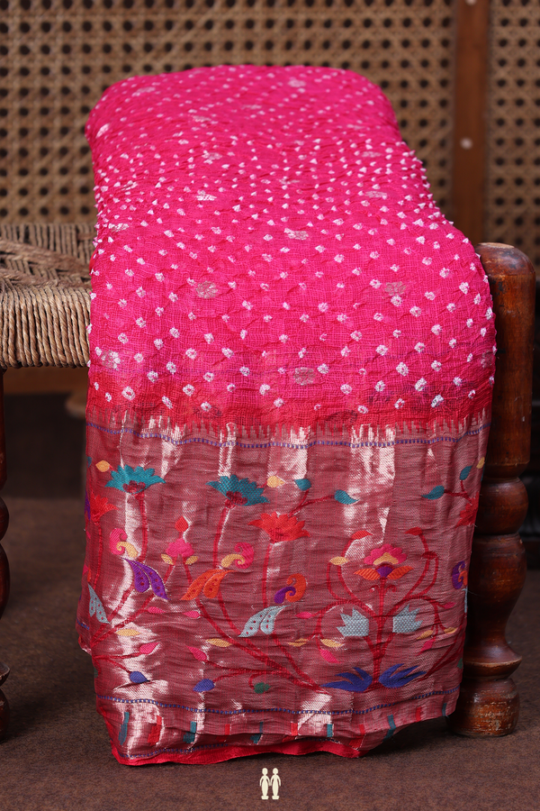 Bandhani Silk Saree In Rani Pink With Tie And Dye Design